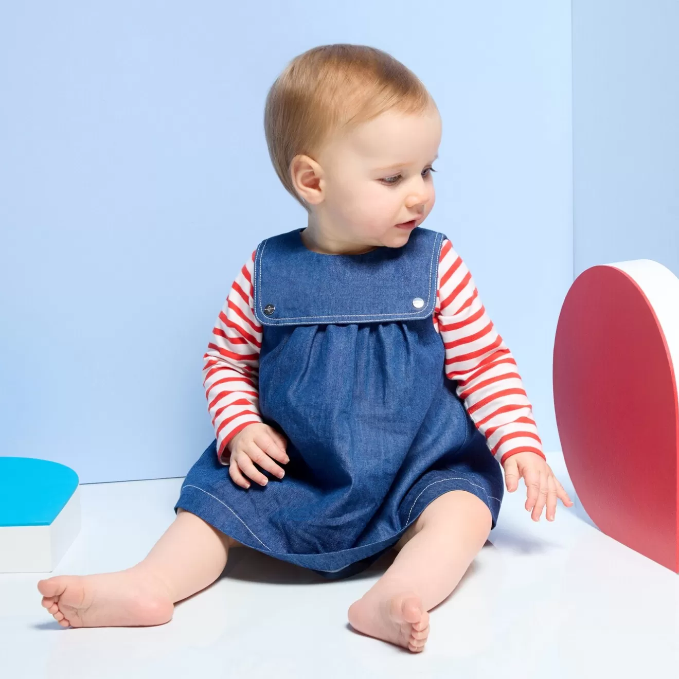Jacadi Dresses | Baby girl pinafore dress in lightweight denim