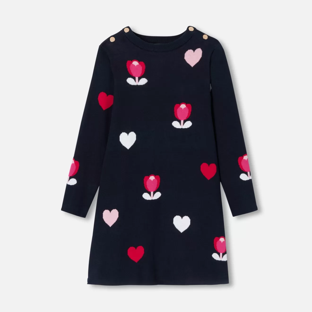Jacadi Dresses And Skirts | Girl jacquard dress with flowers and hearts
